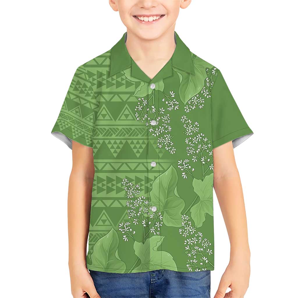 Hawaii Molokai Island Kukui Nut Flowers Family Matching Short Sleeve Bodycon Dress and Hawaiian Shirt Tribal Kakau Pattern