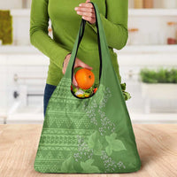 Hawaii Molokai Island Kukui Nut Flowers Grocery Bag Tribal Kakau Pattern