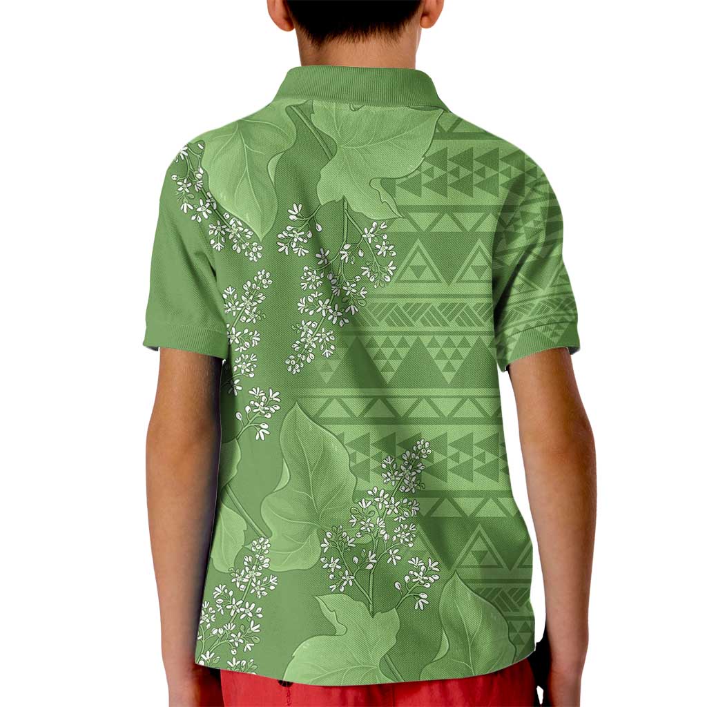 Hawaii Molokai Island Kukui Nut Flowers Kid Polo Shirt Tribal Kakau Pattern