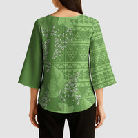 Hawaii Molokai Island Kukui Nut Flowers Kimono Sleeve Blouse Tribal Kakau Pattern - Polynesian Pride