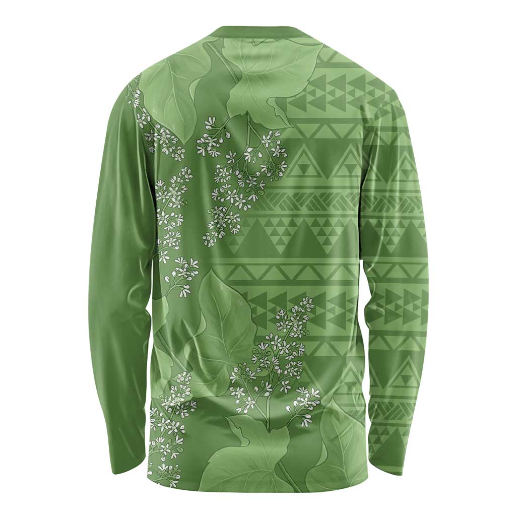 Hawaii Molokai Island Kukui Nut Flowers Long Sleeve Shirt Tribal Kakau Pattern