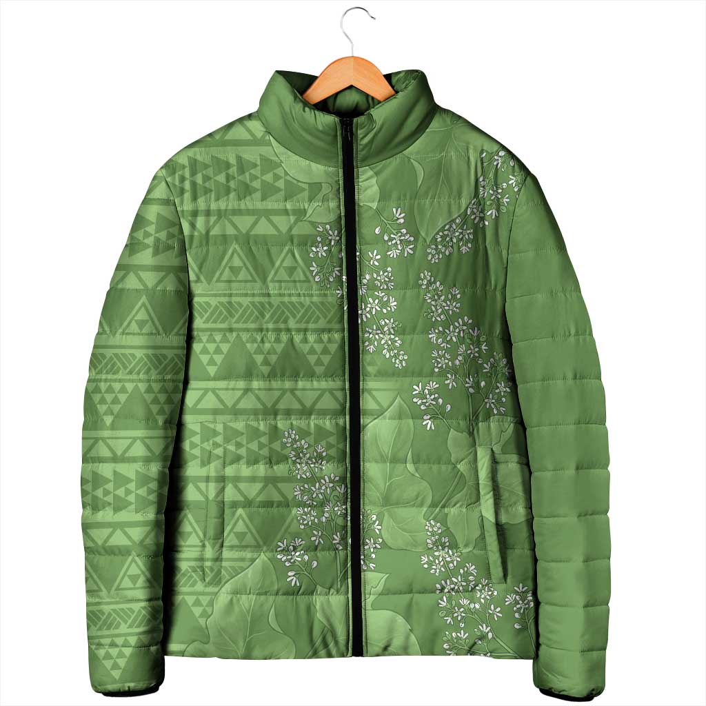 Hawaii Molokai Island Kukui Nut Flowers Padded Jacket Tribal Kakau Pattern - Polynesian Pride