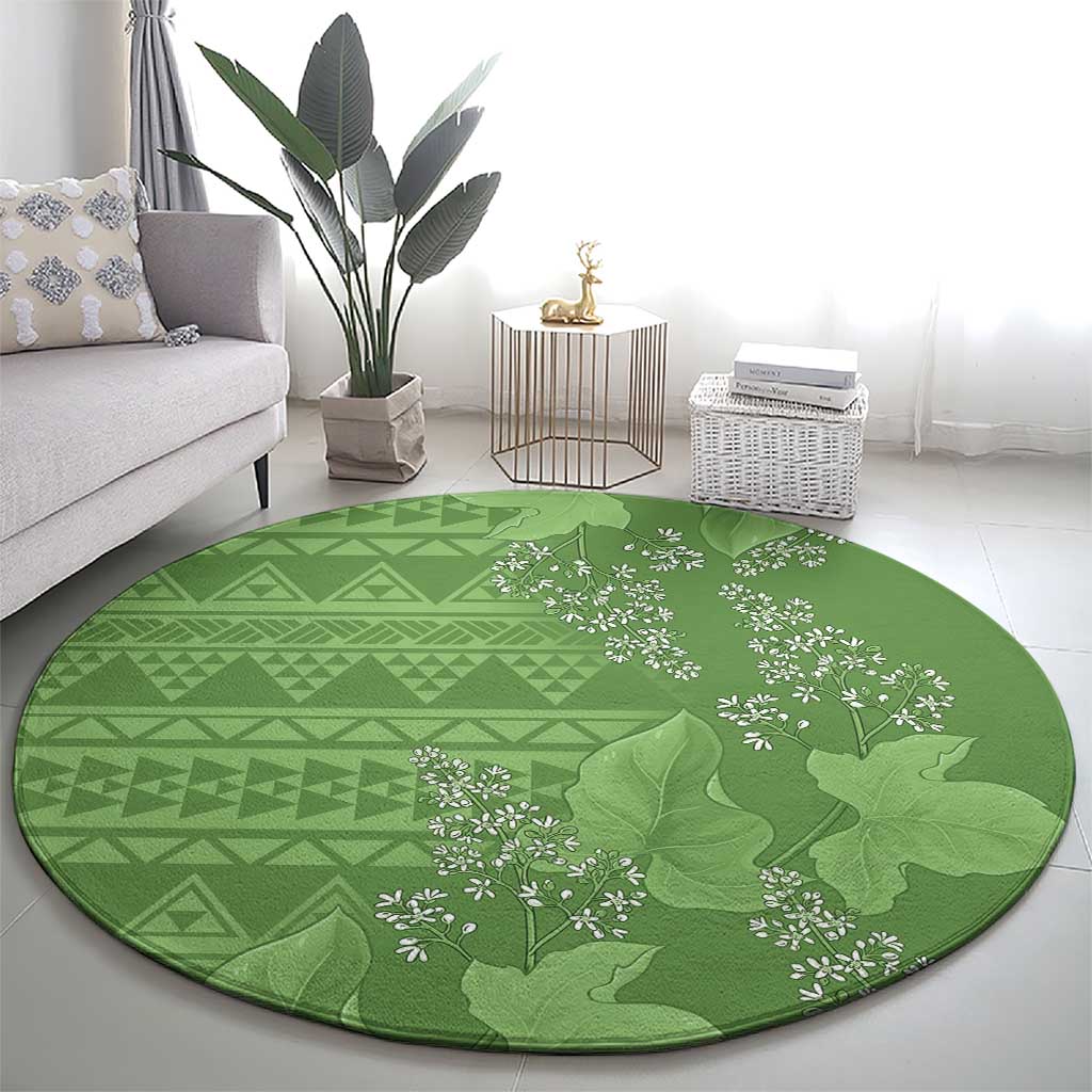 Hawaii Molokai Island Kukui Nut Flowers Round Carpet Tribal Kakau Pattern LT9 - Polynesian Pride