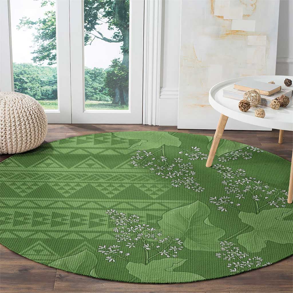 Hawaii Molokai Island Kukui Nut Flowers Round Carpet Tribal Kakau Pattern LT9 - Polynesian Pride