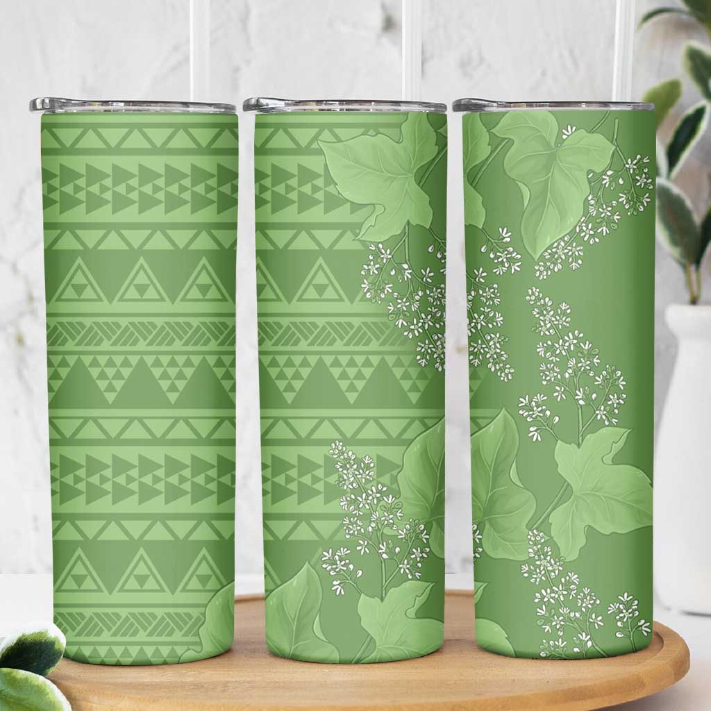 Hawaii Molokai Island Kukui Nut Flowers Skinny Tumbler Tribal Kakau Pattern