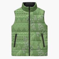 Hawaii Molokai Island Kukui Nut Flowers Sleeveless Puffer Jacket Tribal Kakau Pattern - Polynesian Pride