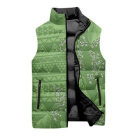 Hawaii Molokai Island Kukui Nut Flowers Sleeveless Puffer Jacket Tribal Kakau Pattern - Polynesian Pride