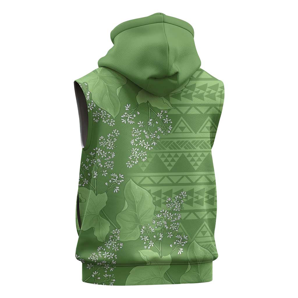 Hawaii Molokai Island Kukui Nut Flowers Sleeveless Zip Hoodie Tribal Kakau Pattern - Polynesian Pride