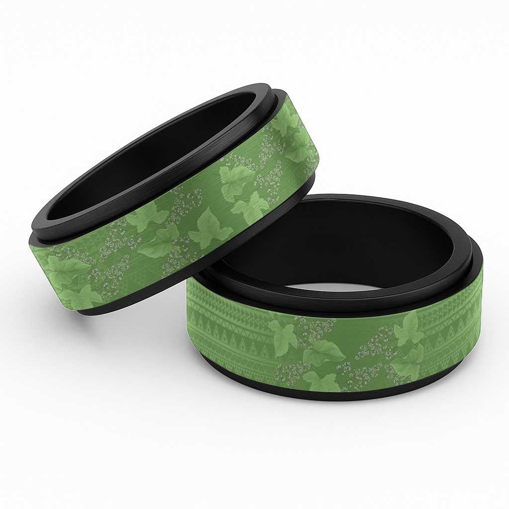 Hawaii Molokai Island Kukui Nut Flowers Spinner Ring Tribal Kakau Pattern - Polynesian Pride