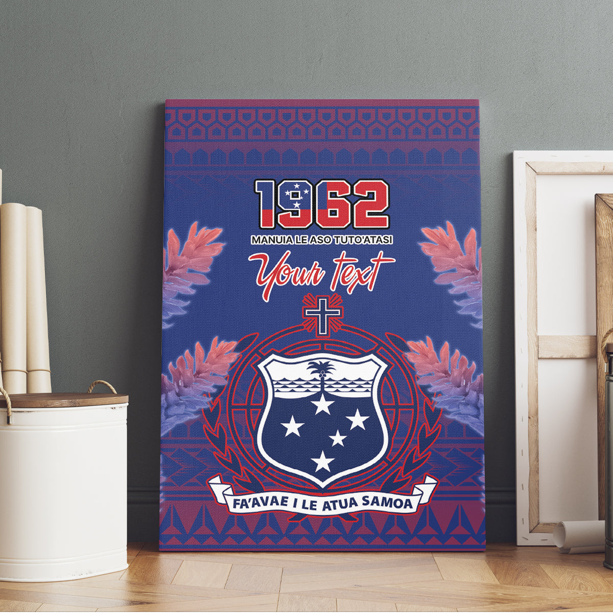 Custom Samoa 1962 Independence Day Custom Canvas Wall Art Manuia le Aso Tuto'atasi Ula Nifo Blue Art