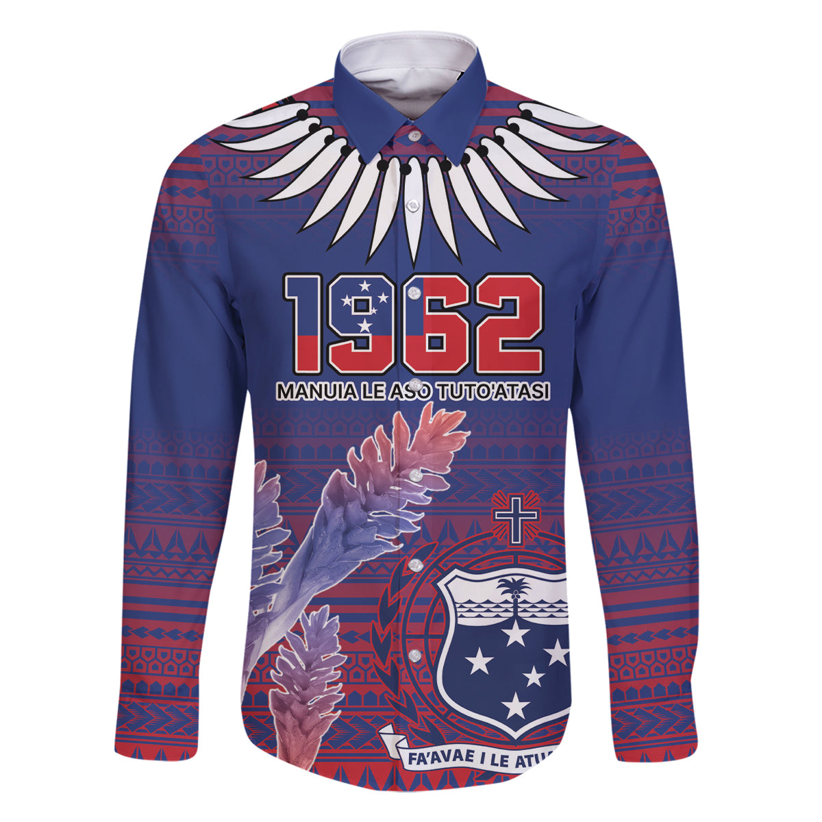 Custom Samoa 1962 Independence Day Custom Family Matching Off Shoulder Short Dress and Hawaiian Shirt Manuia le Aso Tuto'atasi Ula Nifo Blue Art