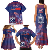 Custom Samoa 1962 Independence Day Custom Family Matching Tank Maxi Dress and Hawaiian Shirt Manuia le Aso Tuto'atasi Ula Nifo Blue Art