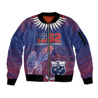Custom Samoa 1962 Independence Day Custom Sleeve Zip Bomber Jacket Manuia le Aso Tuto'atasi Ula Nifo Blue Art