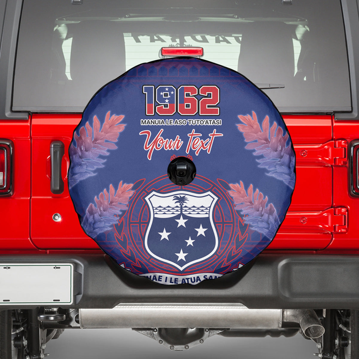Custom Samoa 1962 Independence Day Custom Spare Tire Cover Manuia le Aso Tuto'atasi Ula Nifo Blue Art