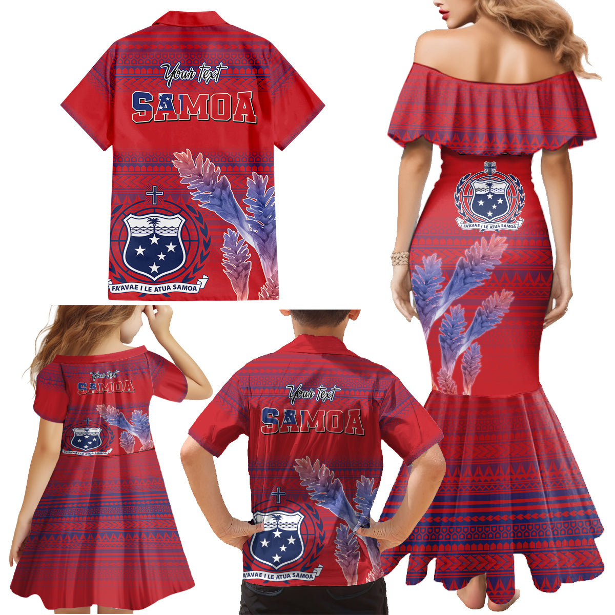Custom Samoa 1962 Independence Day Custom Family Matching Mermaid Dress and Hawaiian Shirt Manuia le Aso Tuto'atasi Ula Nifo Red Art