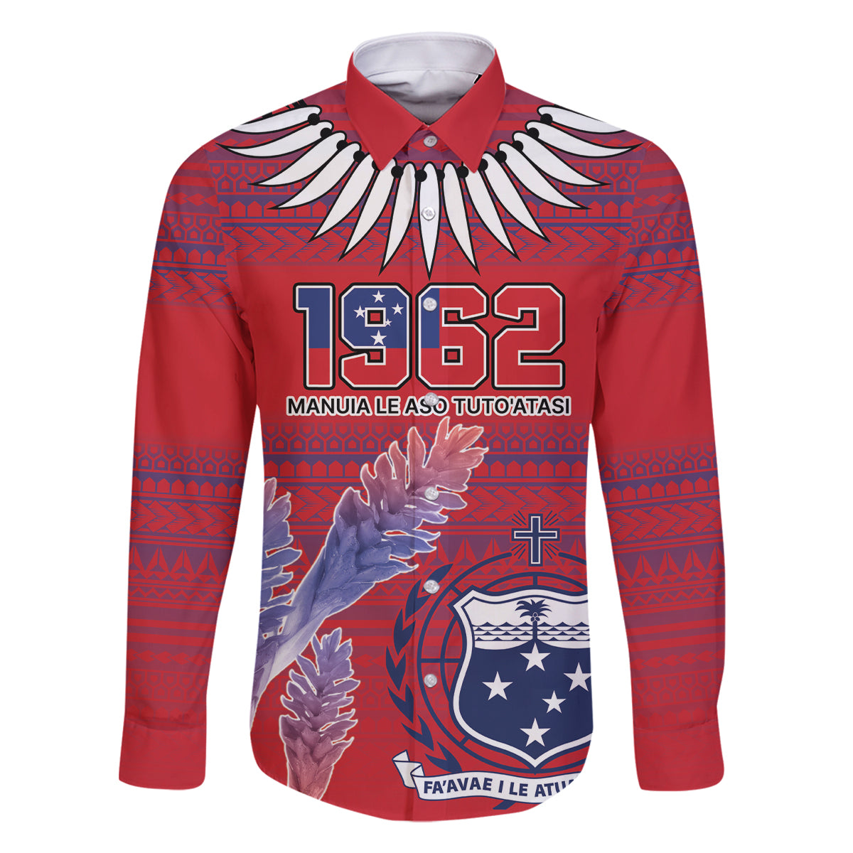 Custom Samoa 1962 Independence Day Custom Family Matching Off Shoulder Short Dress and Hawaiian Shirt Manuia le Aso Tuto'atasi Ula Nifo Red Art