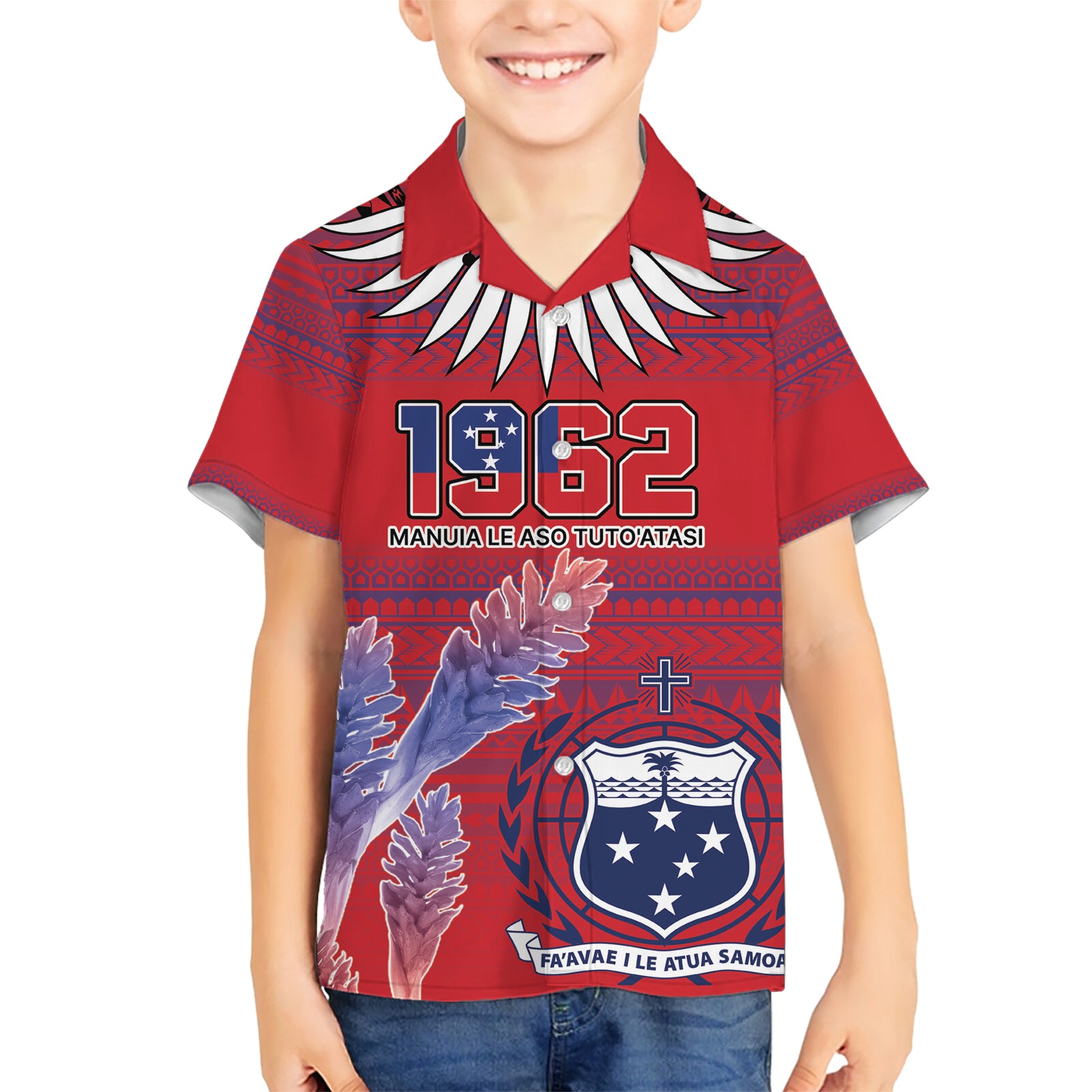 Custom Samoa 1962 Independence Day Custom Kid Hawaiian Shirt Manuia le Aso Tuto'atasi Ula Nifo Red Art