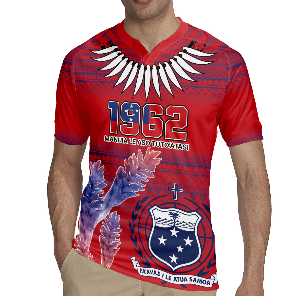Custom Samoa 1962 Independence Day Custom Rugby Jersey Manuia le Aso Tuto'atasi Ula Nifo Red Art