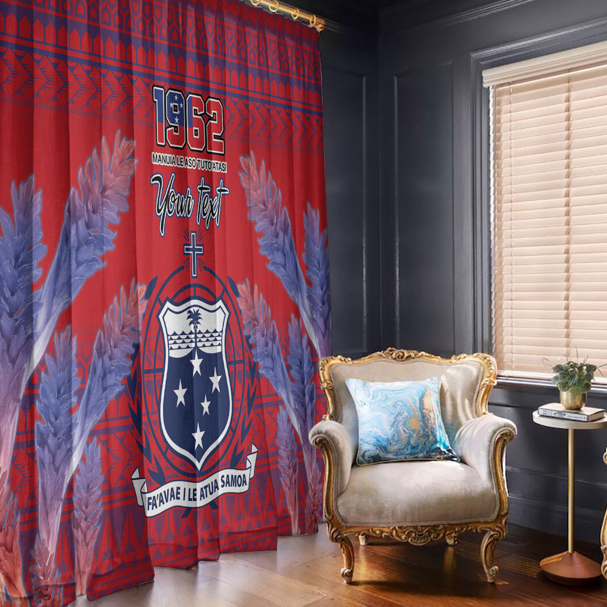 Custom Samoa 1962 Independence Day Custom Window Curtain Manuia le Aso Tuto'atasi Ula Nifo Red Art