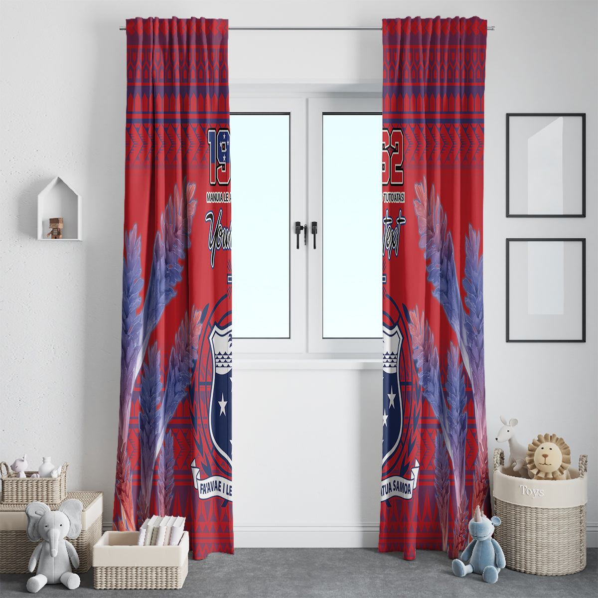 Custom Samoa 1962 Independence Day Custom Window Curtain Manuia le Aso Tuto'atasi Ula Nifo Red Art