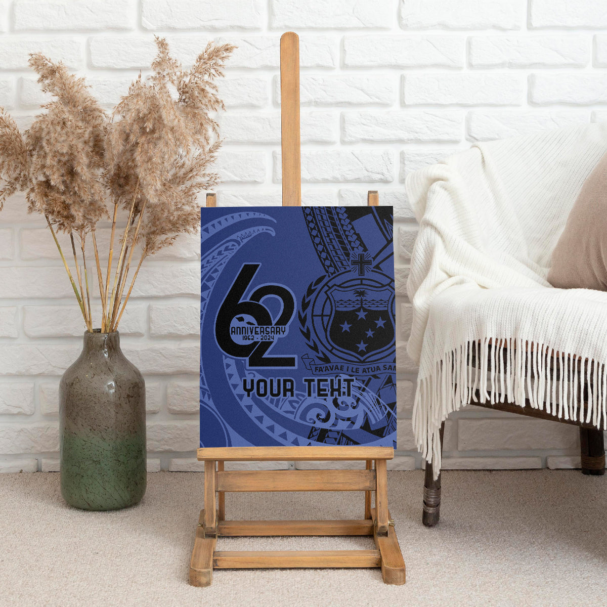 Custom Samoa 62nd Manuia le Aso Tuto'atasi Canvas Wall Art Samoan Tatau Blue Art