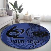 Custom Samoa 62nd Manuia le Aso Tuto'atasi Round Carpet Samoan Tatau Blue Art