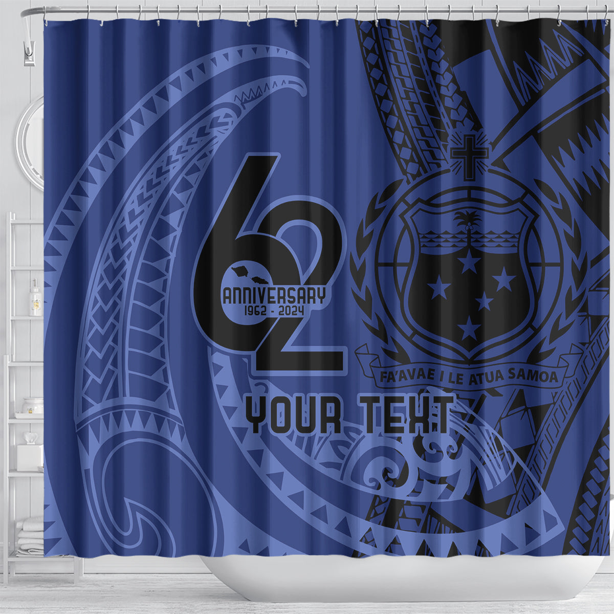 Custom Samoa 62nd Manuia le Aso Tuto'atasi Shower Curtain Samoan Tatau Blue Art