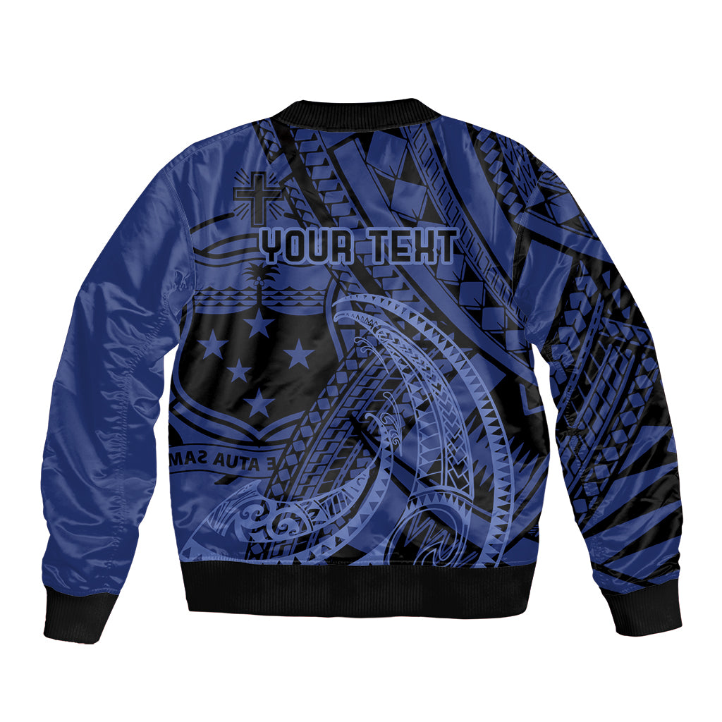 Custom Samoa 62nd Manuia le Aso Tuto'atasi Sleeve Zip Bomber Jacket Samoan Tatau Blue Art