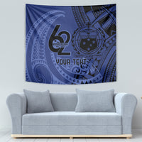 Custom Samoa 62nd Manuia le Aso Tuto'atasi Tapestry Samoan Tatau Blue Art