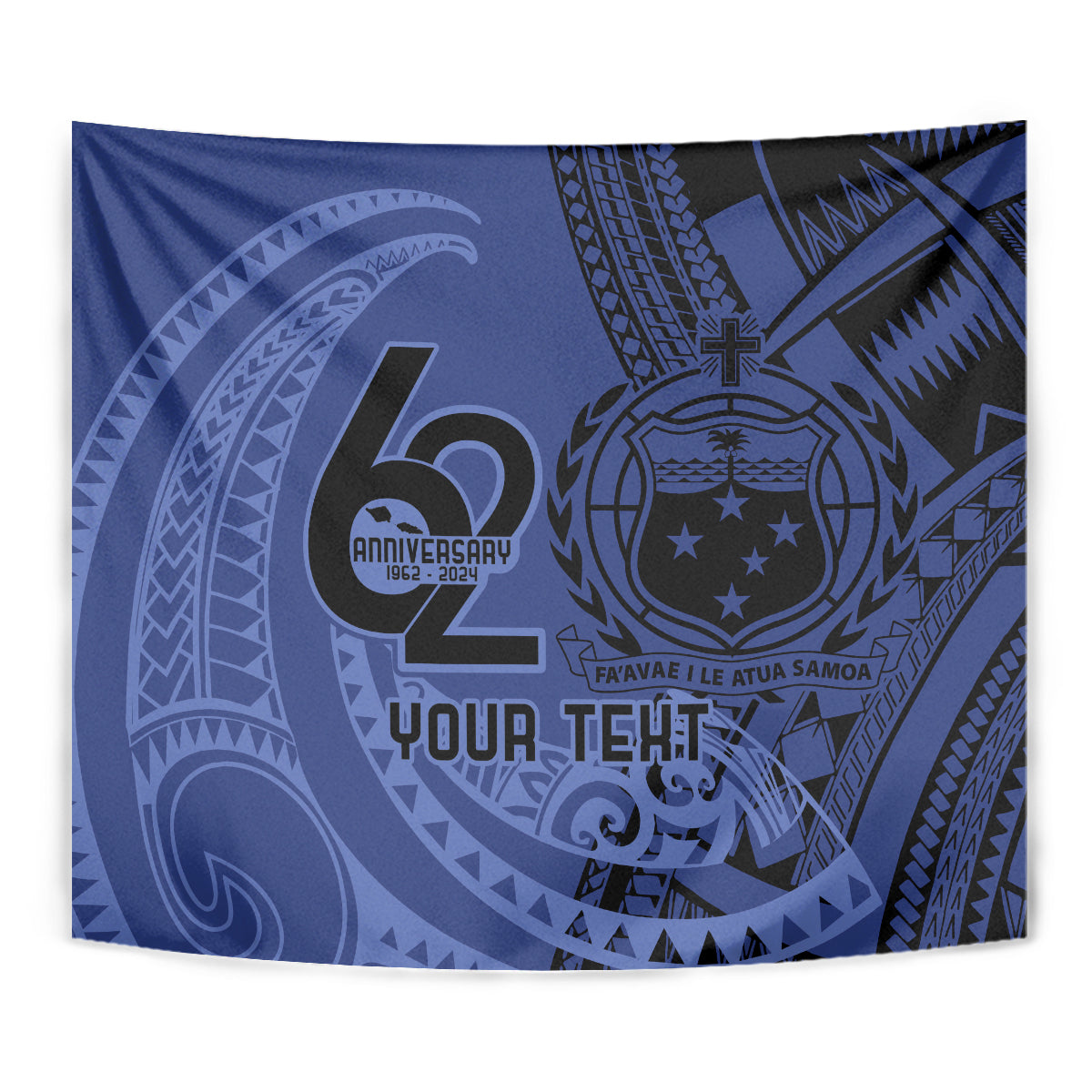 Custom Samoa 62nd Manuia le Aso Tuto'atasi Tapestry Samoan Tatau Blue Art