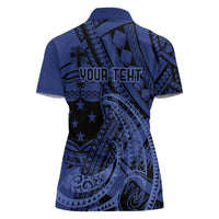 Custom Samoa 62nd Manuia le Aso Tuto'atasi Women Polo Shirt Samoan Tatau Blue Art