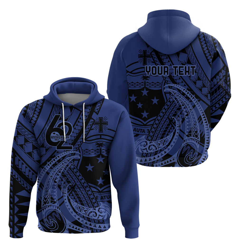 Custom Samoa 62nd Manuia le Aso Tuto'atasi Zip Hoodie Samoan Tatau Blue Art