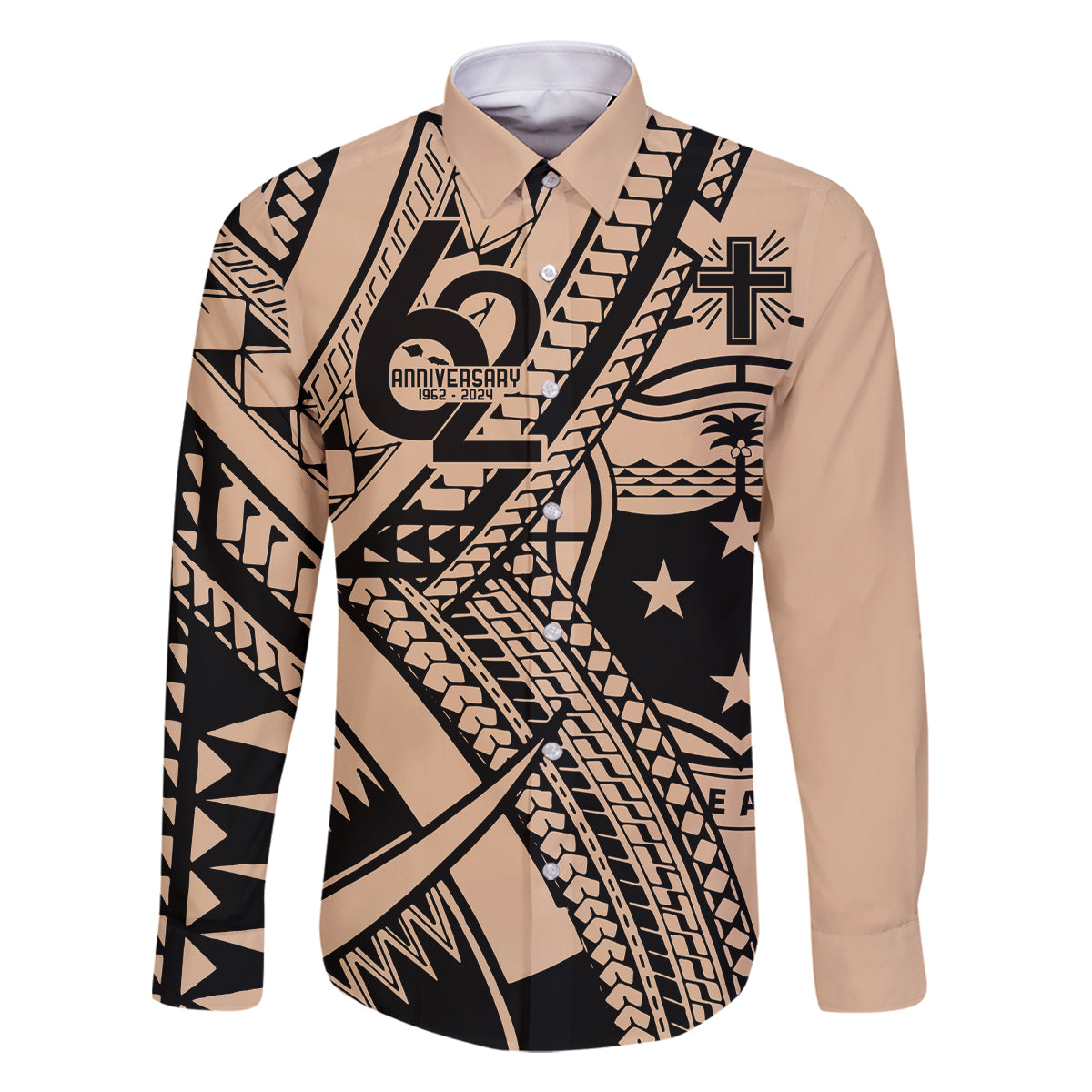 Custom Samoa Manuia le 62 Tausaga O le Tuto’atasi Family Matching Long Sleeve Bodycon Dress and Hawaiian Shirt Samoan Tatau Beige Art