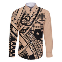 Custom Samoa Manuia le 62 Tausaga O le Tuto’atasi Family Matching Off The Shoulder Long Sleeve Dress and Hawaiian Shirt Samoan Tatau Beige Art