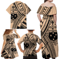Custom Samoa Manuia le 62 Tausaga O le Tuto’atasi Family Matching Off Shoulder Maxi Dress and Hawaiian Shirt Samoan Tatau Beige Art