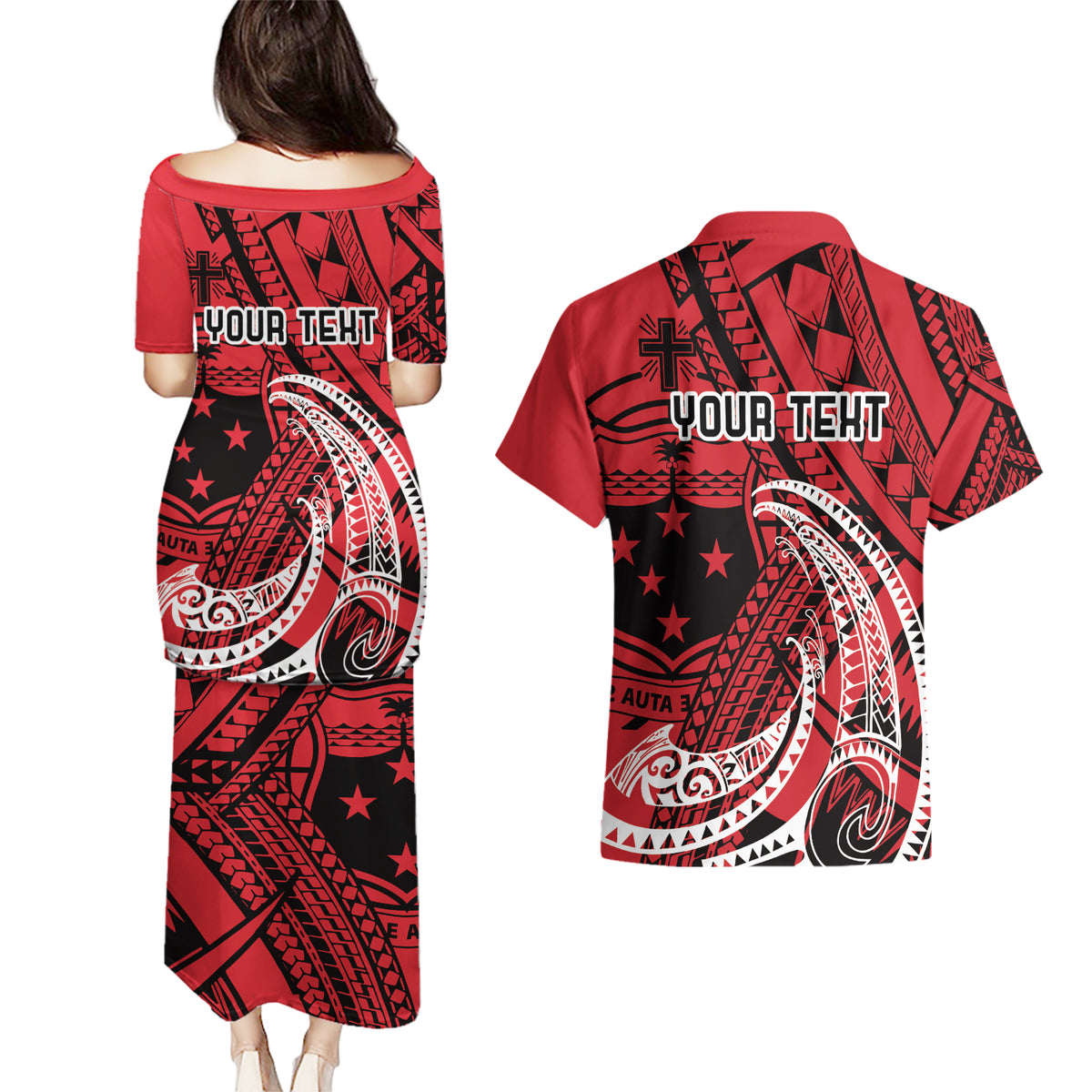 Custom Samoa Manuia le 62 Tausaga O le Tuto’atasi Couples Matching Puletasi and Hawaiian Shirt Samoan Tatau Red Art