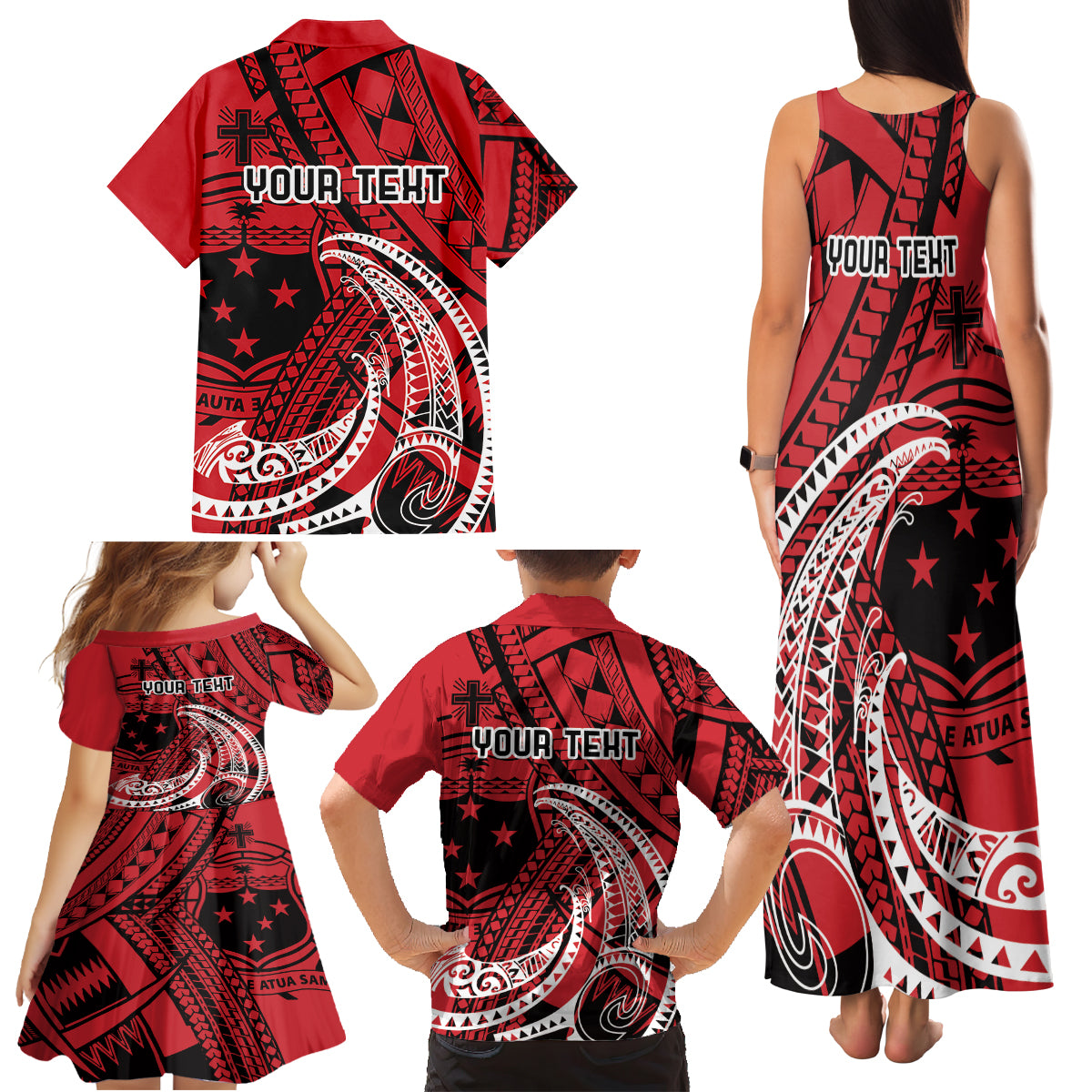 Custom Samoa Manuia le 62 Tausaga O le Tuto’atasi Family Matching Tank Maxi Dress and Hawaiian Shirt Samoan Tatau Red Art