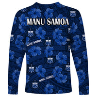 Manu Samoa Rugby Long Sleeve Shirt Polynesian Style With Hibiscus LT9 - Polynesian Pride