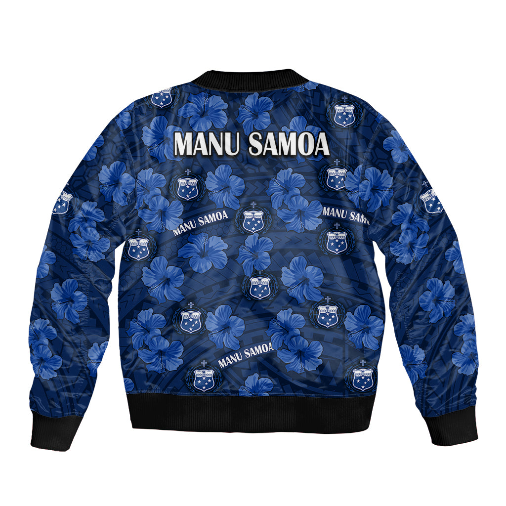 Manu Samoa Rugby Sleeve Zip Bomber Jacket Polynesian Style With Hibiscus LT9 - Polynesian Pride