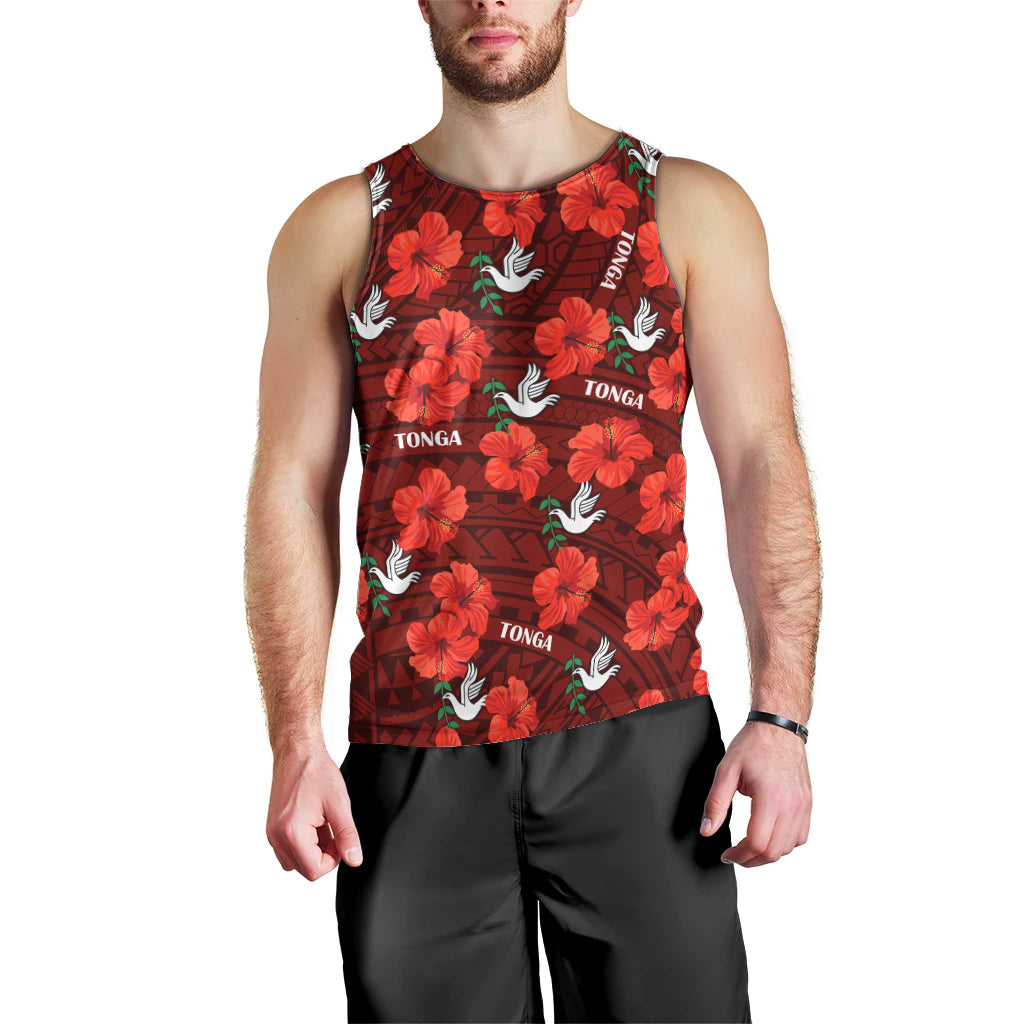 Tonga Rugby Men Tank Top Polynesian Style With Hibiscus LT9 - Polynesian Pride
