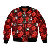 Tonga Rugby Sleeve Zip Bomber Jacket Polynesian Style With Hibiscus LT9 Unisex Red - Polynesian Pride