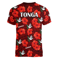 Tonga Rugby Women V Neck T Shirt Polynesian Style With Hibiscus LT9 - Polynesian Pride