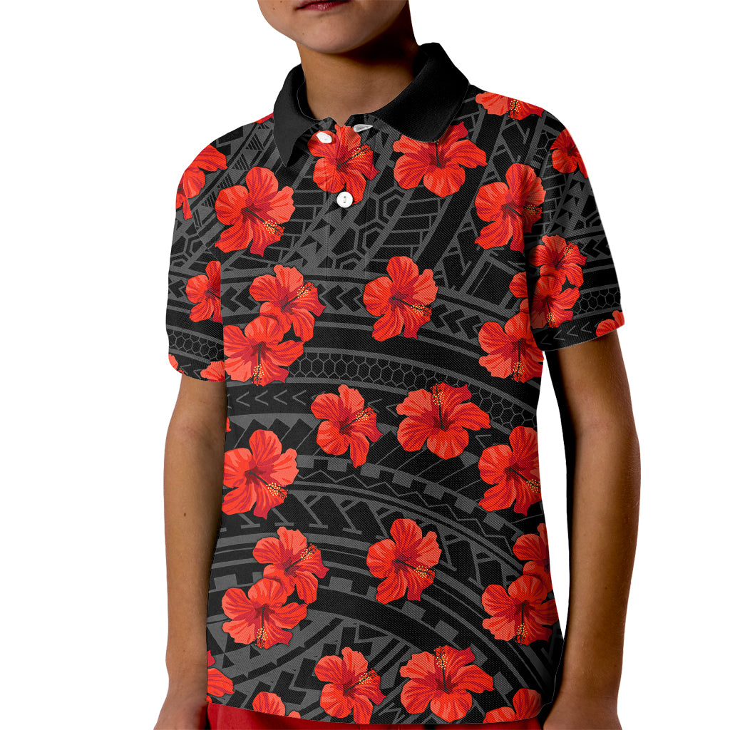 Polynesian Pride Hawaii Style With Hibiscus Kid Polo Shirt Black LT9 Kid Black - Polynesian Pride