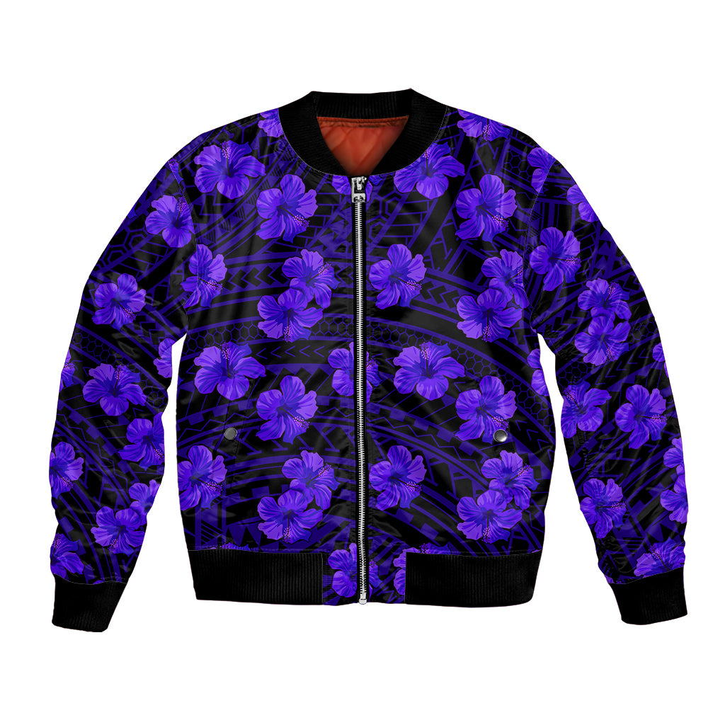 Polynesian Pride Hawaii Style With Hibiscus Bomber Jacket Blue LT9 Unisex Blue - Polynesian Pride