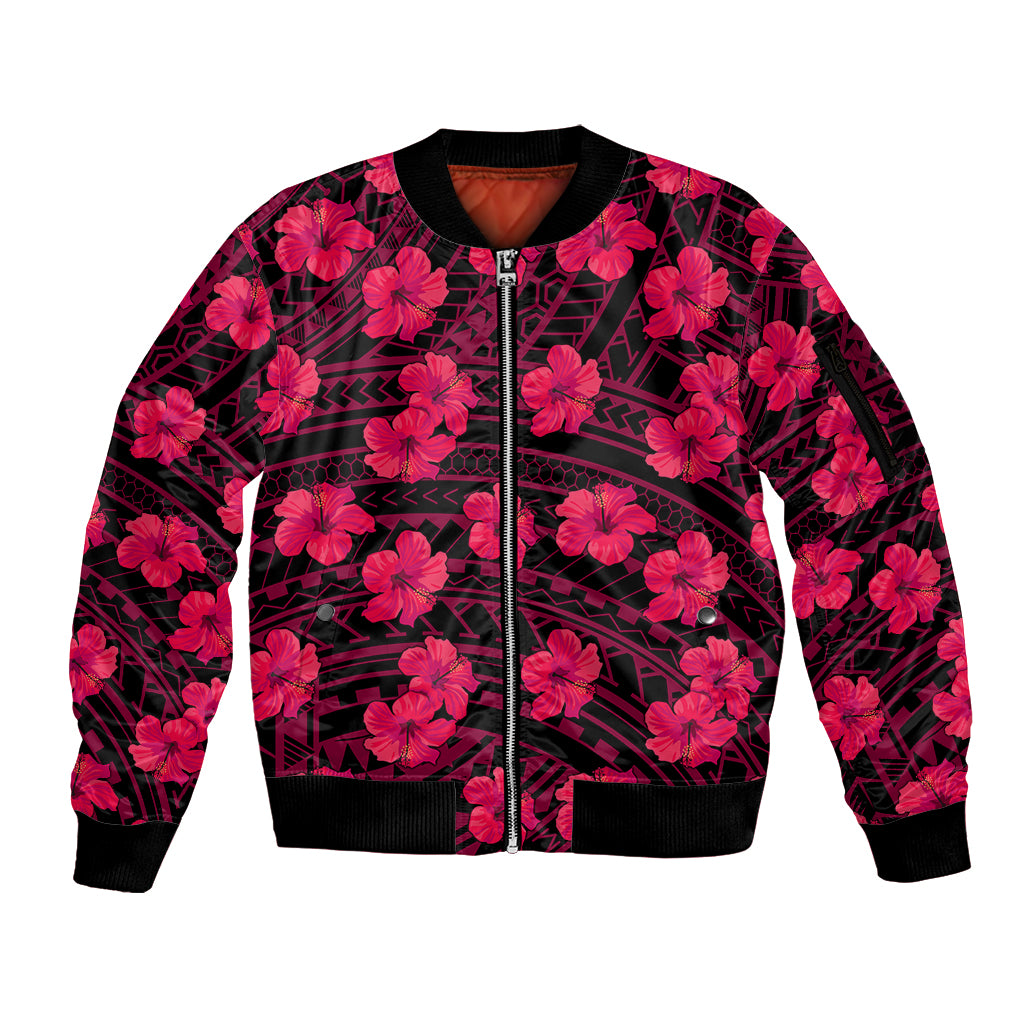 Polynesian Pride Hawaii Style With Hibiscus Sleeve Zip Bomber Jacket Pink LT9 Unisex Pink - Polynesian Pride