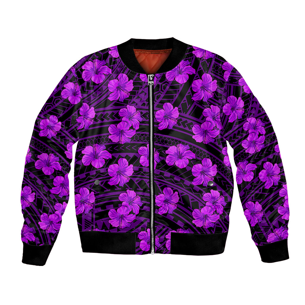 Polynesian Pride Hawaii Style With Hibiscus Bomber Jacket Purple LT9 Unisex Purple - Polynesian Pride