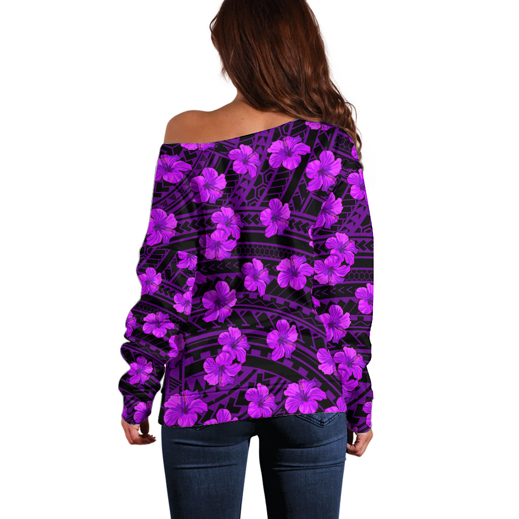 Polynesian Pride Hawaii Style With Hibiscus Off Shoulder Sweater Purple LT9 - Polynesian Pride