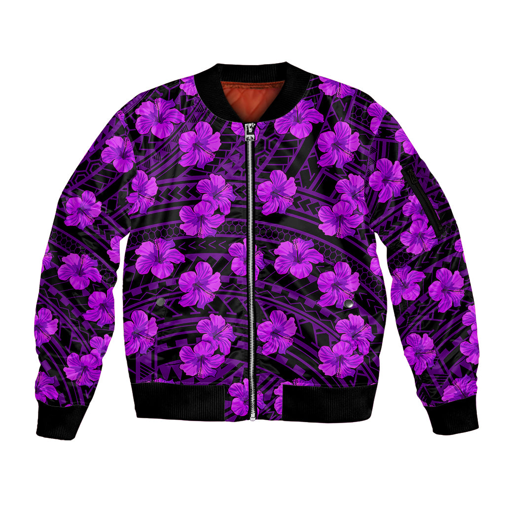 Polynesian Pride Hawaii Style With Hibiscus Sleeve Zip Bomber Jacket Purple LT9 Unisex Purple - Polynesian Pride