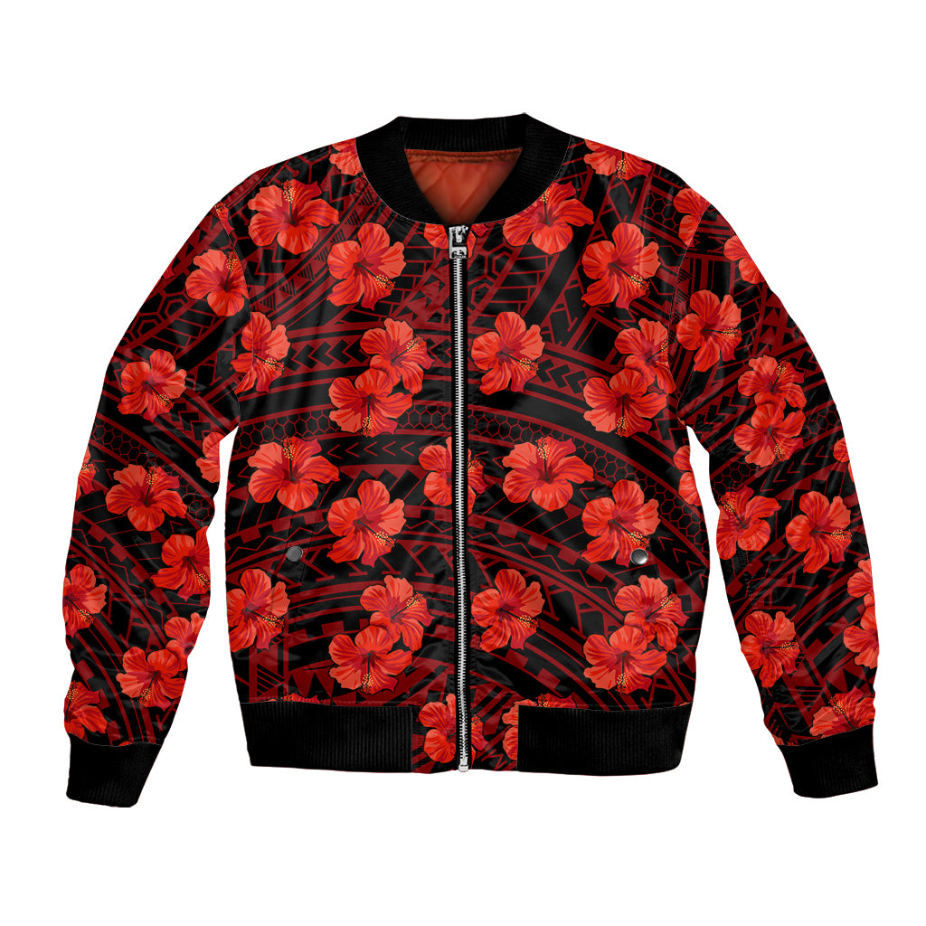 Polynesian Pride Hawaii Style With Hibiscus Bomber Jacket Red LT9 Unisex Red - Polynesian Pride
