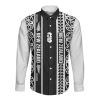 Custom New Zealand Football White Fern Supporter Long Sleeve Button Shirt LT9 Unisex Black - Polynesian Pride